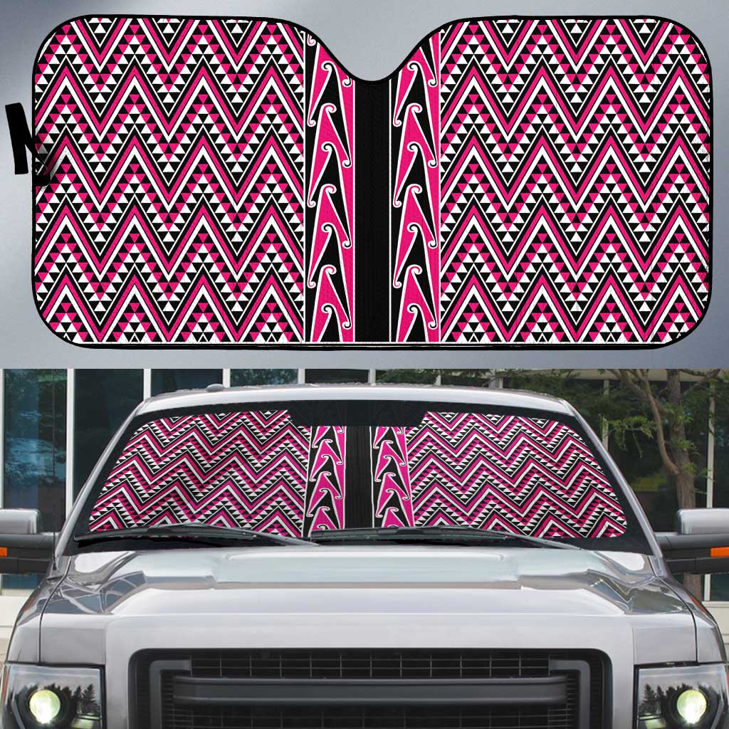 New Zealand Maori Niho Taniwha Auto Sun Shade Mawhero Mangopare and Puhoro Pattern - Polynesian Pride