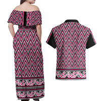 New Zealand Maori Niho Taniwha Couples Matching Off Shoulder Maxi Dress and Hawaiian Shirt Mawhero Mangopare and Puhoro Pattern LT9 - Polynesian Pride