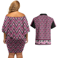 New Zealand Maori Niho Taniwha Couples Matching Off Shoulder Short Dress and Hawaiian Shirt Mawhero Mangopare and Puhoro Pattern LT9 - Polynesian Pride
