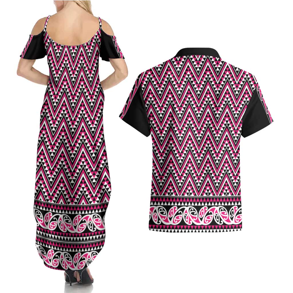 New Zealand Maori Niho Taniwha Couples Matching Summer Maxi Dress and Hawaiian Shirt Mawhero Mangopare and Puhoro Pattern LT9 - Polynesian Pride