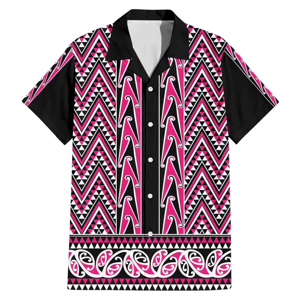 New Zealand Maori Niho Taniwha Family Matching Mermaid Dress and Hawaiian Shirt Mawhero Mangopare and Puhoro Pattern LT9 Dad's Shirt - Short Sleeve Pink - Polynesian Pride