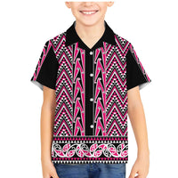 New Zealand Maori Niho Taniwha Family Matching Mermaid Dress and Hawaiian Shirt Mawhero Mangopare and Puhoro Pattern LT9 Son's Shirt Pink - Polynesian Pride