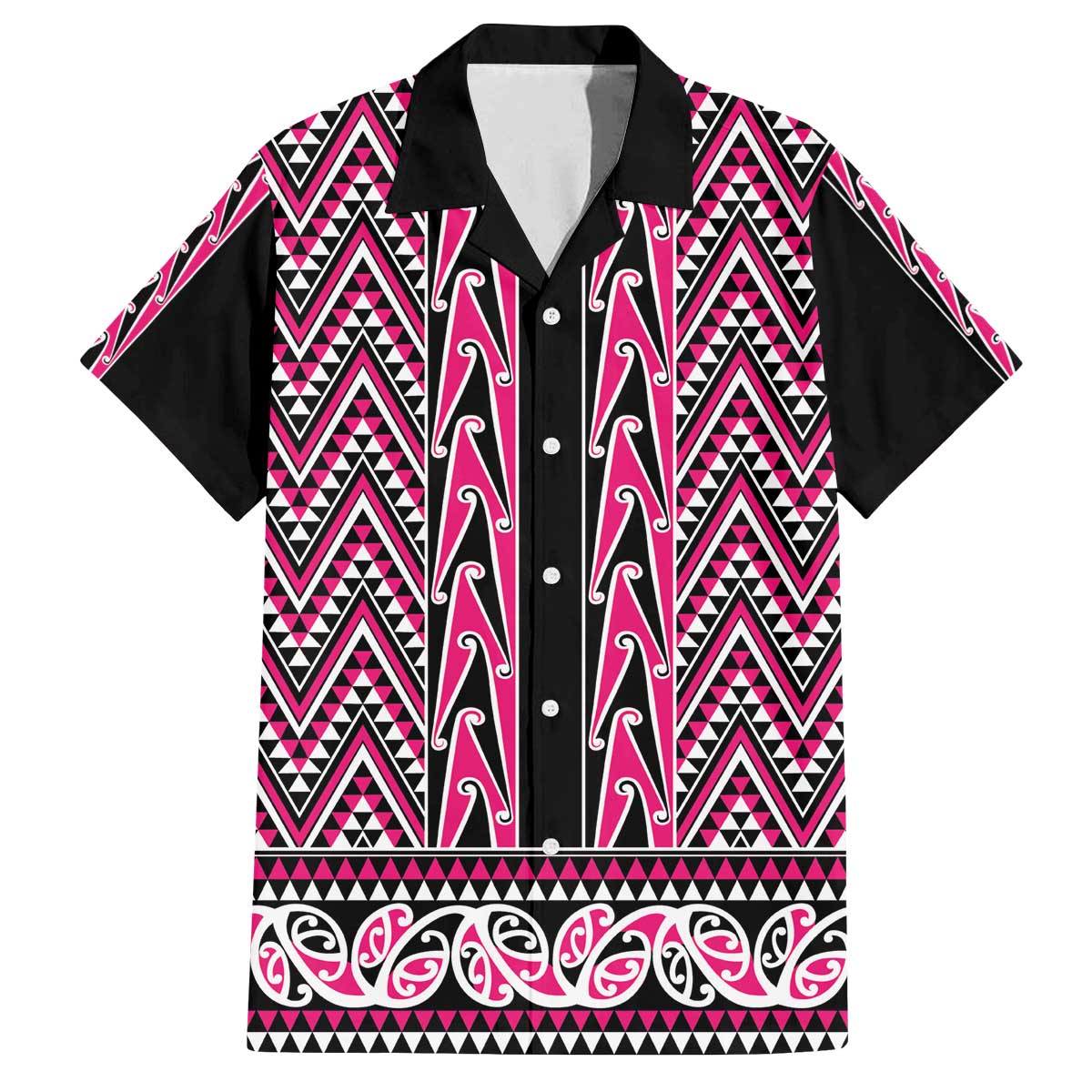 New Zealand Maori Niho Taniwha Family Matching Off The Shoulder Long Sleeve Dress and Hawaiian Shirt Mawhero Mangopare and Puhoro Pattern LT9 Dad's Shirt - Short Sleeve Pink - Polynesian Pride