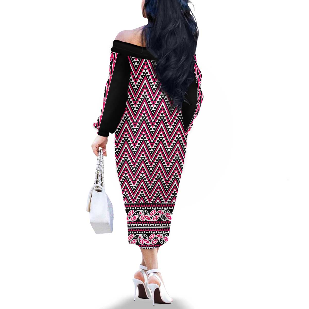 New Zealand Maori Niho Taniwha Family Matching Off The Shoulder Long Sleeve Dress and Hawaiian Shirt Mawhero Mangopare and Puhoro Pattern LT9 - Polynesian Pride