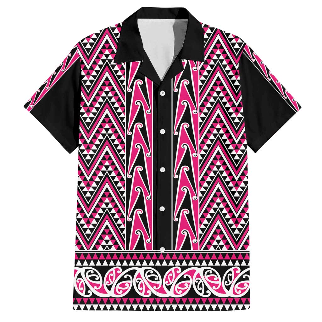 New Zealand Maori Niho Taniwha Family Matching Off Shoulder Maxi Dress and Hawaiian Shirt Mawhero Mangopare and Puhoro Pattern LT9 Dad's Shirt - Short Sleeve Pink - Polynesian Pride