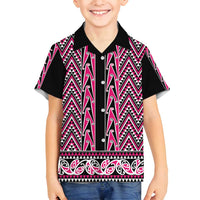 New Zealand Maori Niho Taniwha Family Matching Off Shoulder Maxi Dress and Hawaiian Shirt Mawhero Mangopare and Puhoro Pattern LT9 Son's Shirt Pink - Polynesian Pride
