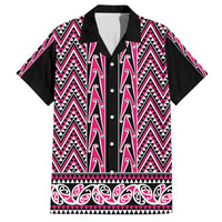 New Zealand Maori Niho Taniwha Family Matching Puletasi and Hawaiian Shirt Mawhero Mangopare and Puhoro Pattern LT9 Dad's Shirt - Short Sleeve Pink - Polynesian Pride