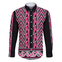 New Zealand Maori Niho Taniwha Family Matching Puletasi and Hawaiian Shirt Mawhero Mangopare and Puhoro Pattern LT9 Dad's Shirt - Long Sleeve Pink - Polynesian Pride