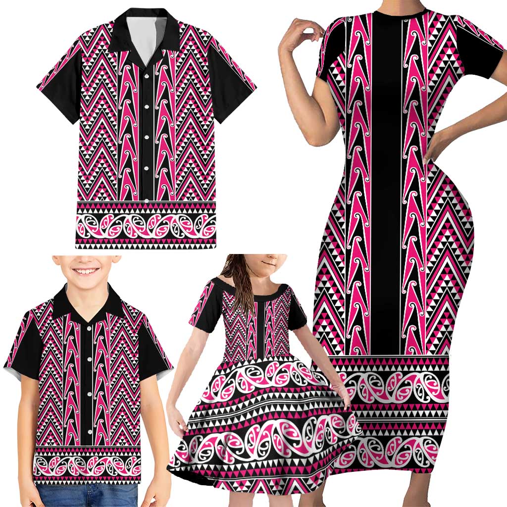 New Zealand Maori Niho Taniwha Family Matching Short Sleeve Bodycon Dress and Hawaiian Shirt Mawhero Mangopare and Puhoro Pattern LT9 - Polynesian Pride