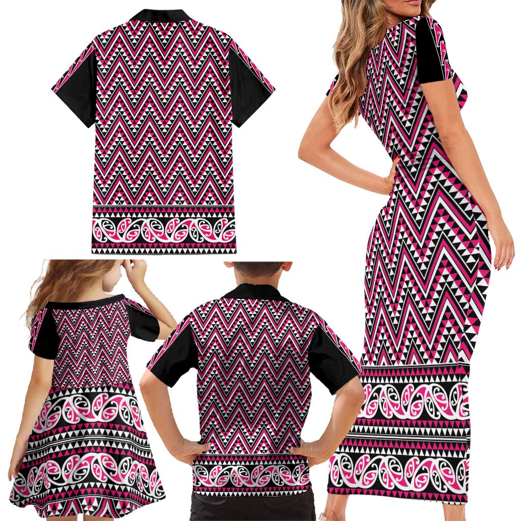 New Zealand Maori Niho Taniwha Family Matching Short Sleeve Bodycon Dress and Hawaiian Shirt Mawhero Mangopare and Puhoro Pattern LT9 - Polynesian Pride