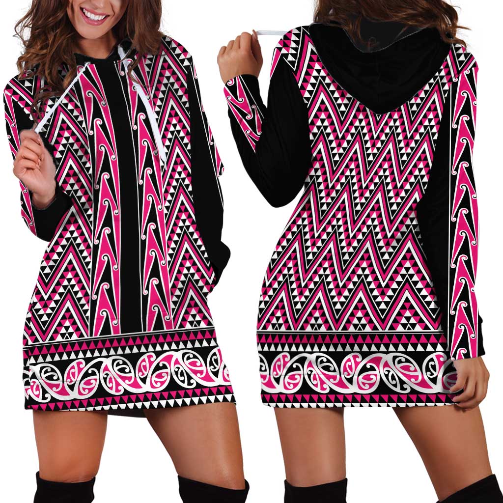 New Zealand Maori Niho Taniwha Hoodie Dress Mawhero Mangopare and Puhoro Pattern