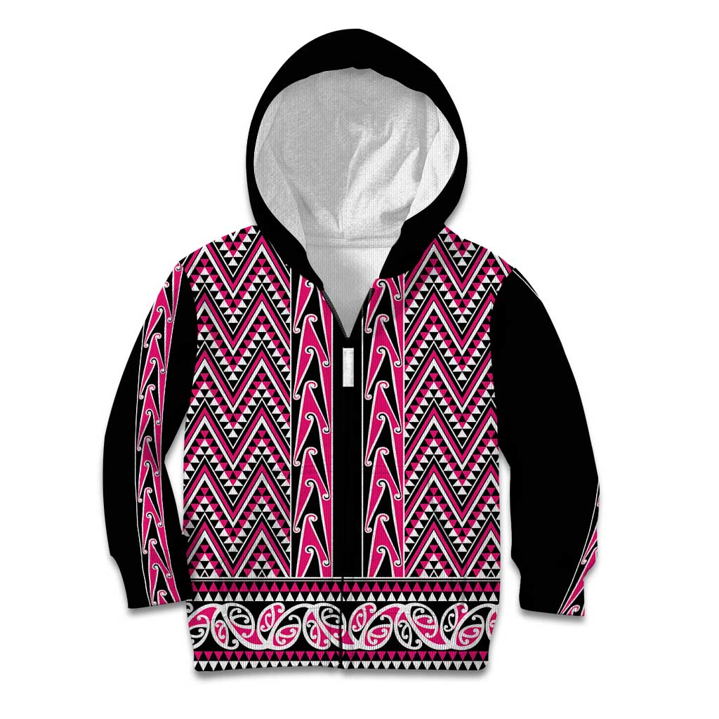New Zealand Maori Niho Taniwha Kid Hoodie Mawhero Mangopare and Puhoro Pattern LT9 Zip Hoodie Pink - Polynesian Pride