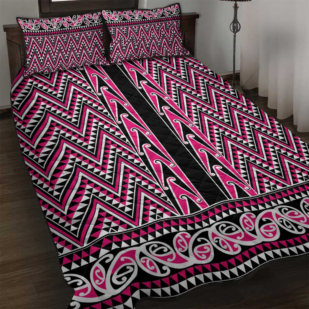 New Zealand Maori Niho Taniwha Quilt Bed Set Mawhero Mangopare and Puhoro Pattern LT9 Pink - Polynesian Pride