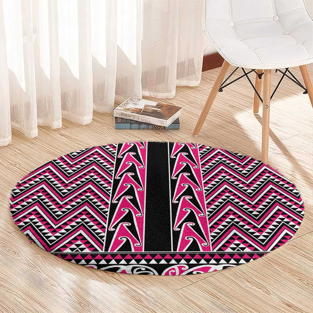 New Zealand Maori Niho Taniwha Round Carpet Mawhero Mangopare and Puhoro Pattern