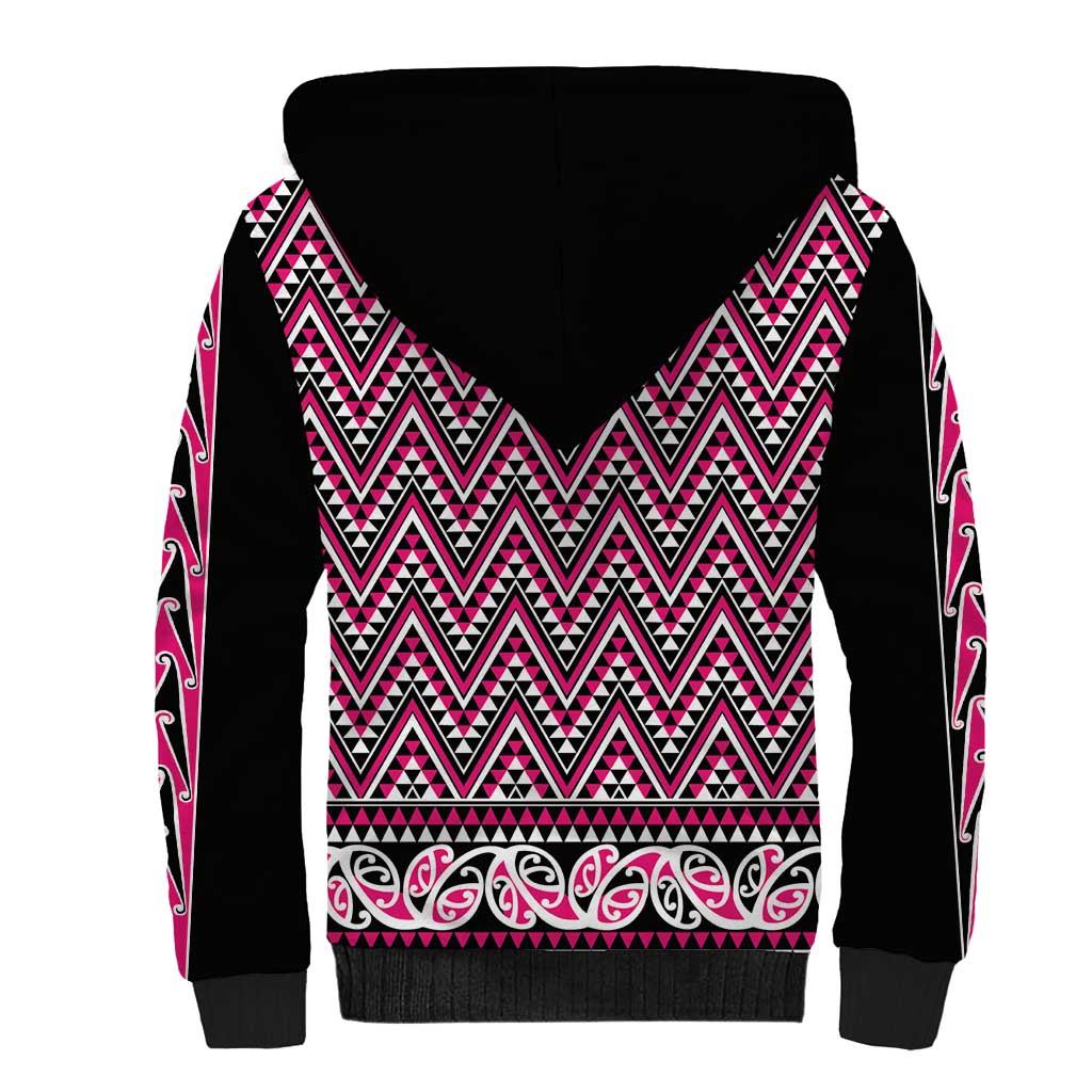 New Zealand Maori Niho Taniwha Sherpa Hoodie Mawhero Mangopare and Puhoro Pattern