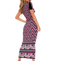New Zealand Maori Niho Taniwha Short Sleeve Bodycon Dress Mawhero Mangopare and Puhoro Pattern