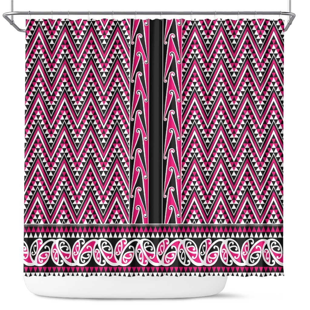 New Zealand Maori Niho Taniwha Shower Curtain Mawhero Mangopare and Puhoro Pattern