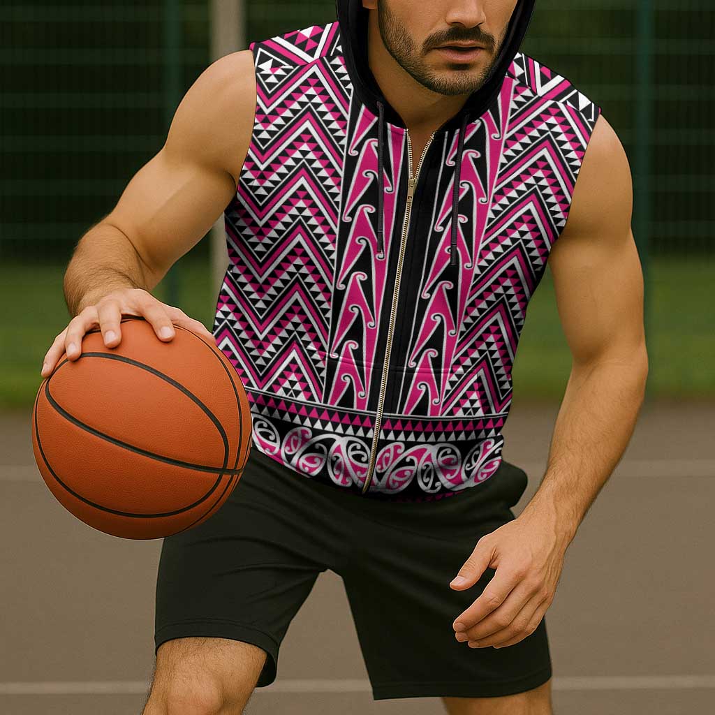 New Zealand Maori Niho Taniwha Sleeveless Zip Hoodie Mawhero Mangopare and Puhoro Pattern - Polynesian Pride