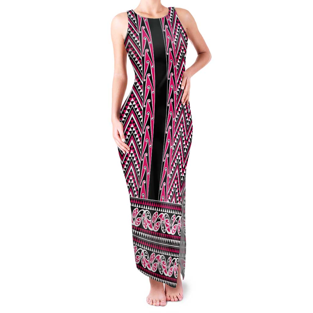 New Zealand Maori Niho Taniwha Tank Maxi Dress Mawhero Mangopare and Puhoro Pattern