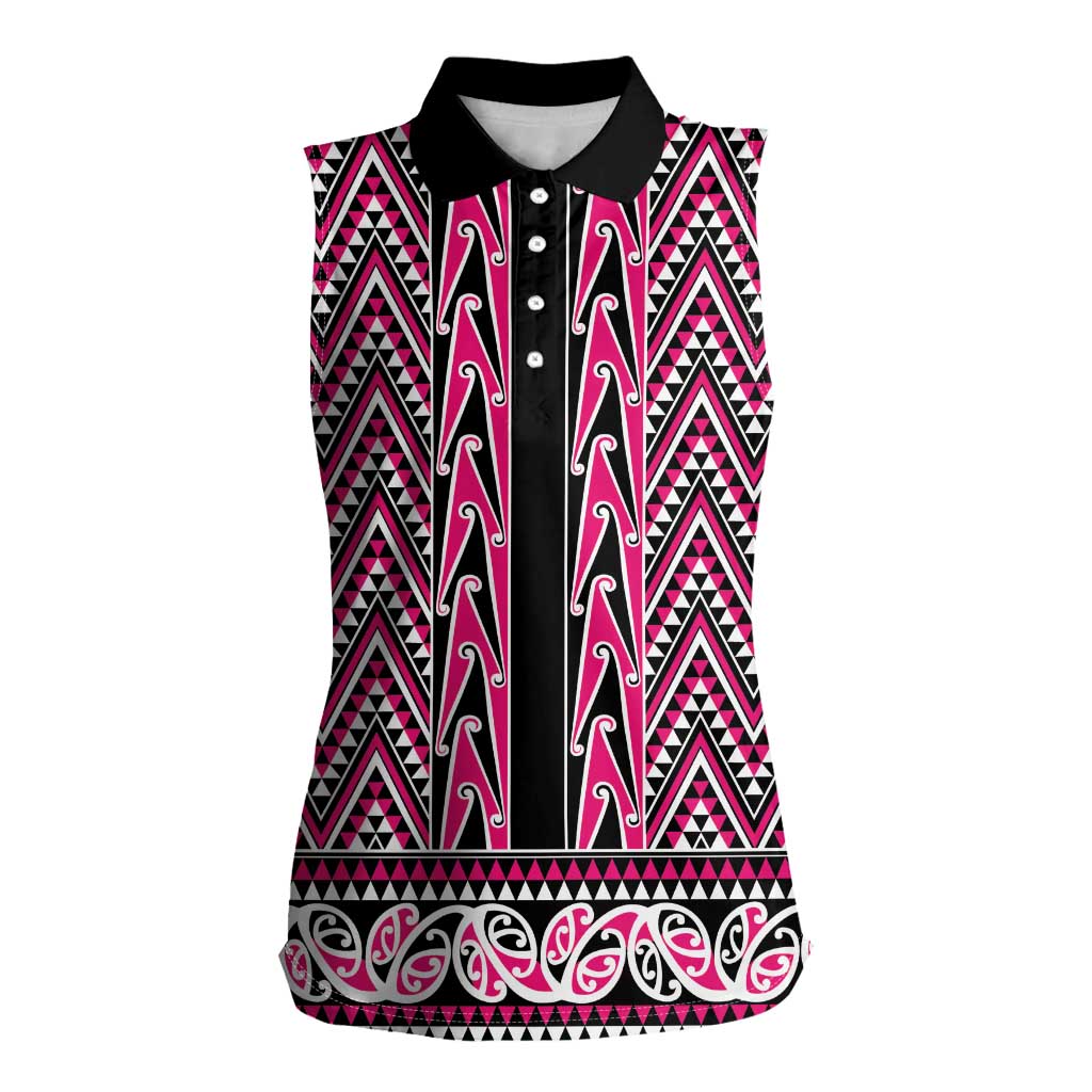 New Zealand Maori Niho Taniwha Women Sleeveless Polo Shirt Mawhero Mangopare and Puhoro Pattern LT9 Female Pink - Polynesian Pride