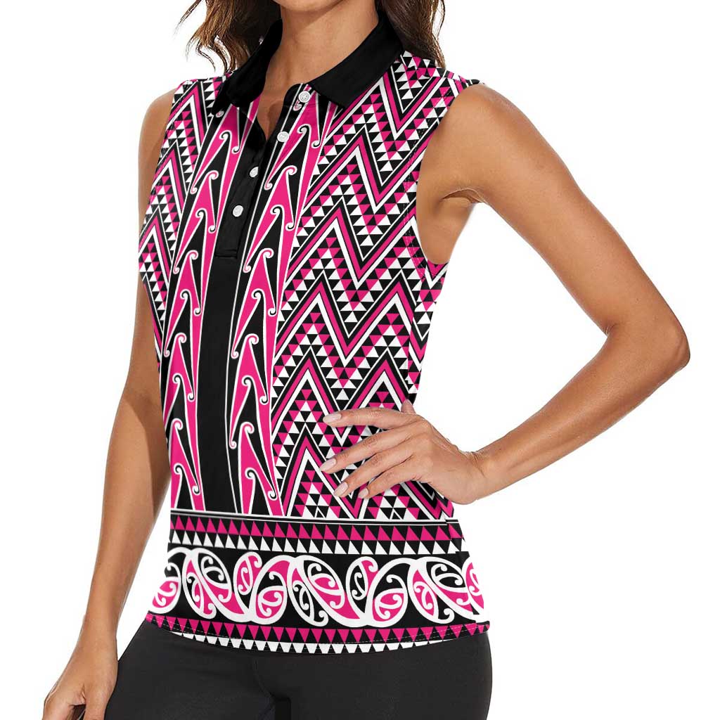 New Zealand Maori Niho Taniwha Women Sleeveless Polo Shirt Mawhero Mangopare and Puhoro Pattern LT9 - Polynesian Pride