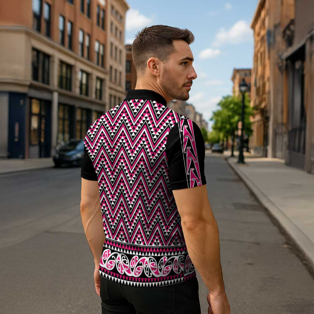 New Zealand Maori Niho Taniwha Zipper Polo Shirt Mawhero Mangopare and Puhoro Pattern - Polynesian Pride