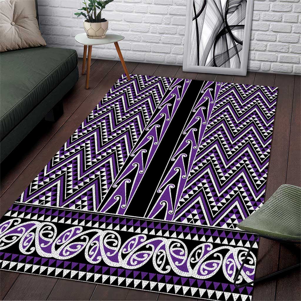 New Zealand Maori Niho Taniwha Area Rug Waiporopo Mangopare and Puhoro Pattern LT9 Purple - Polynesian Pride