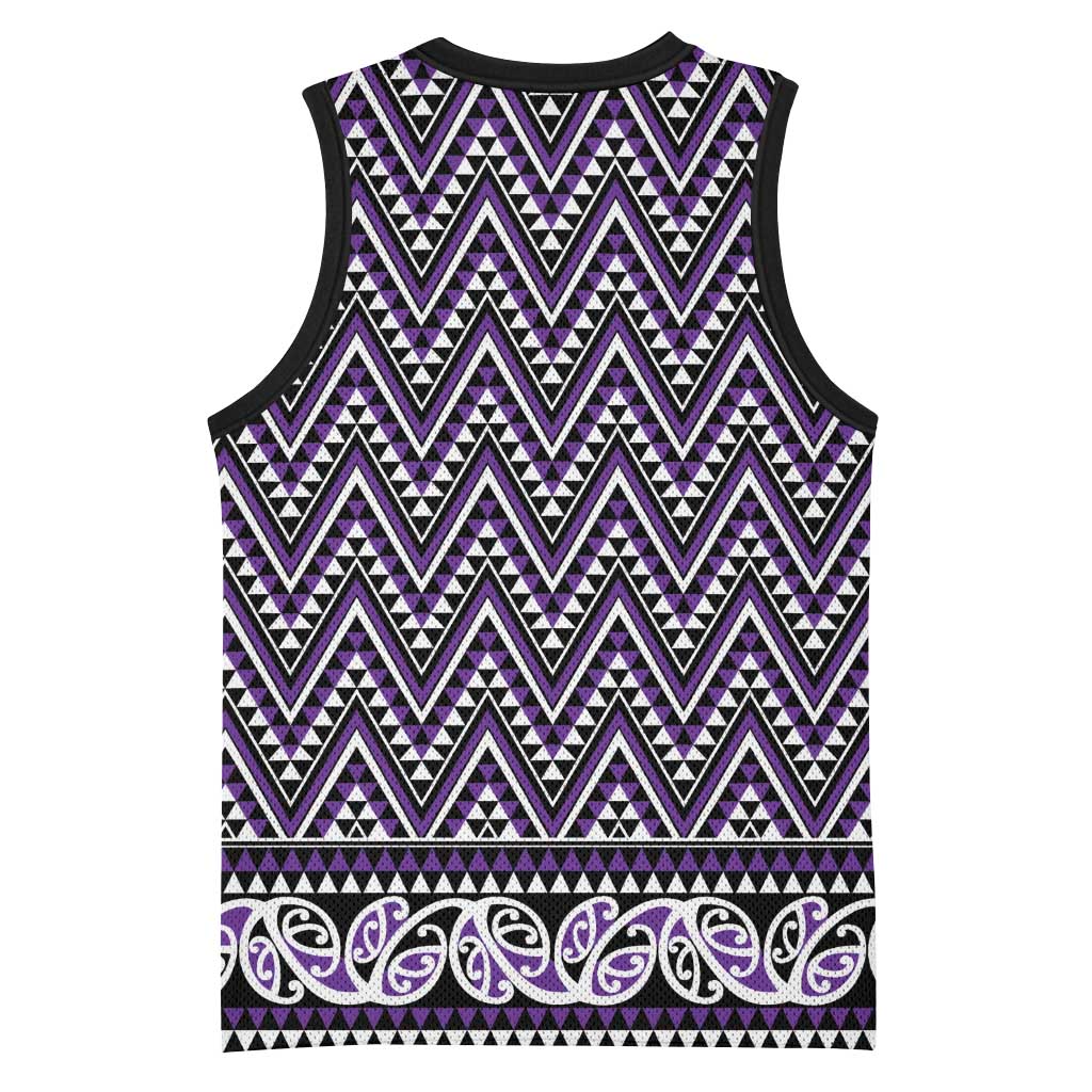 New Zealand Maori Niho Taniwha Basketball Jersey Waiporopo Mangopare and Puhoro Pattern - Polynesian Pride