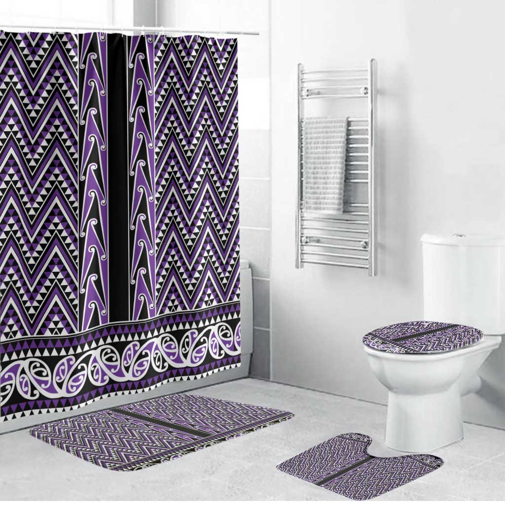 New Zealand Maori Niho Taniwha Bathroom Set Waiporopo Mangopare and Puhoro Pattern LT9 Bathroom Set (4 pcs) Purple - Polynesian Pride