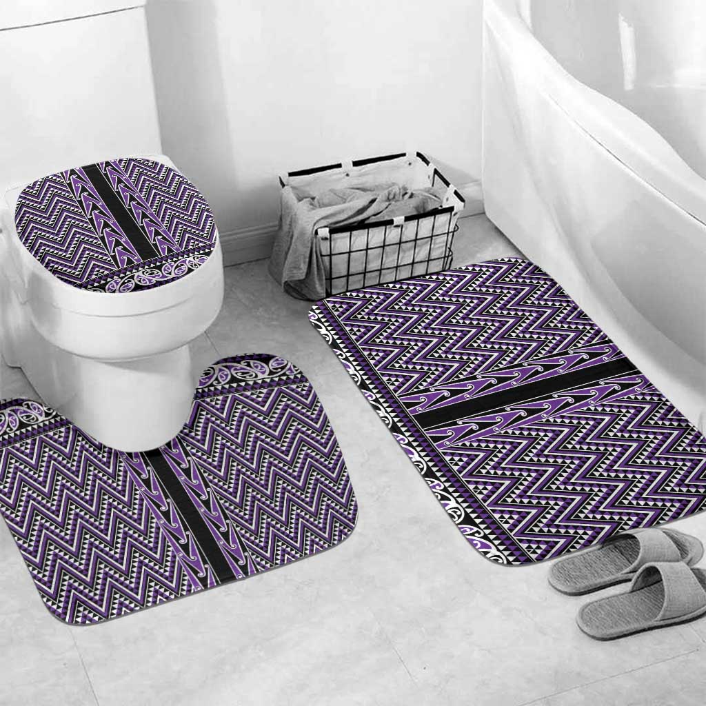 New Zealand Maori Niho Taniwha Bathroom Set Waiporopo Mangopare and Puhoro Pattern LT9 Mat Set Only (3 pcs) One Size Purple - Polynesian Pride