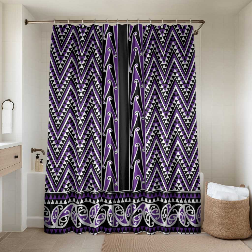 New Zealand Maori Niho Taniwha Bathroom Set Waiporopo Mangopare and Puhoro Pattern LT9 Shower Curtain Only Purple - Polynesian Pride