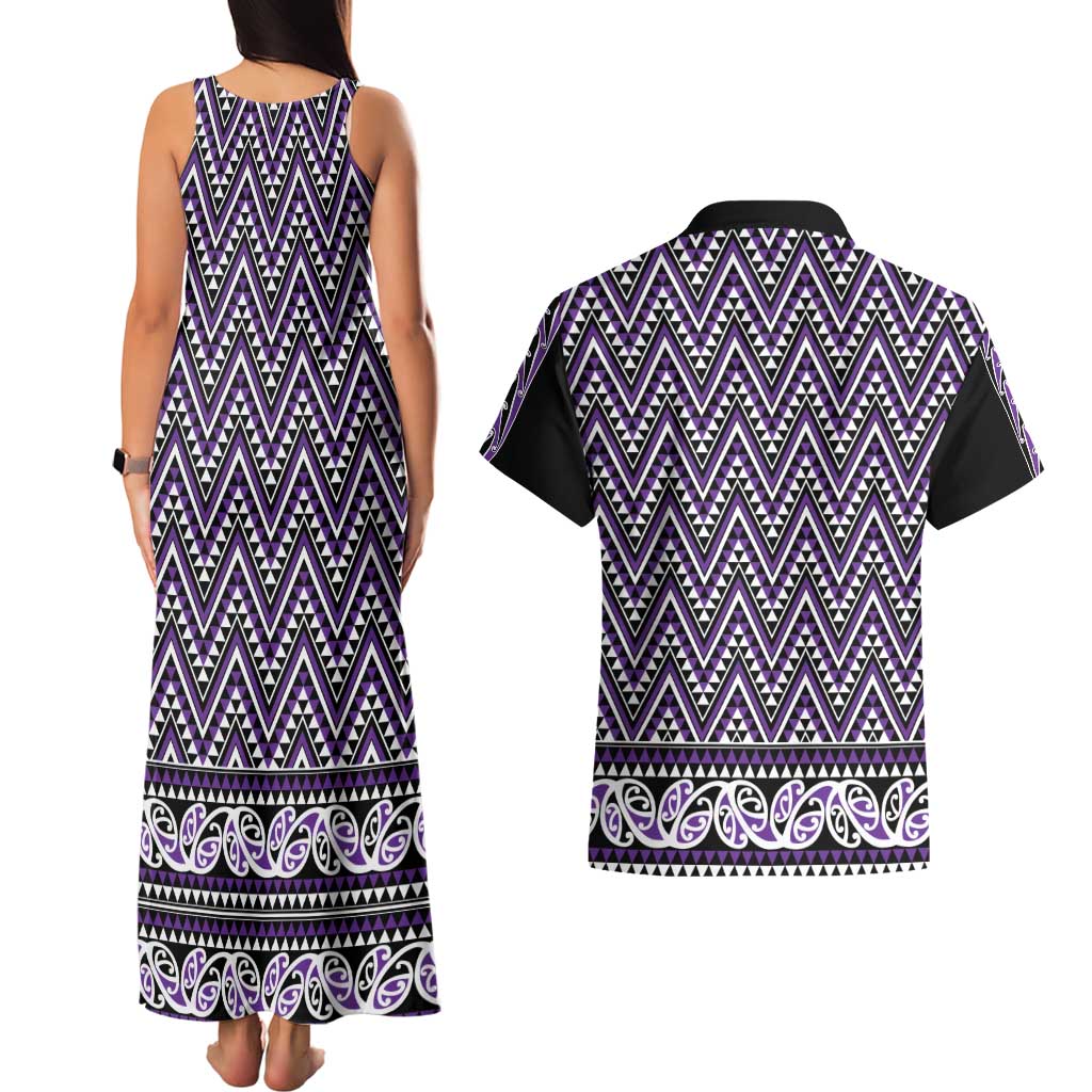 New Zealand Maori Niho Taniwha Couples Matching Tank Maxi Dress and Hawaiian Shirt Waiporopo Mangopare and Puhoro Pattern LT9 - Polynesian Pride