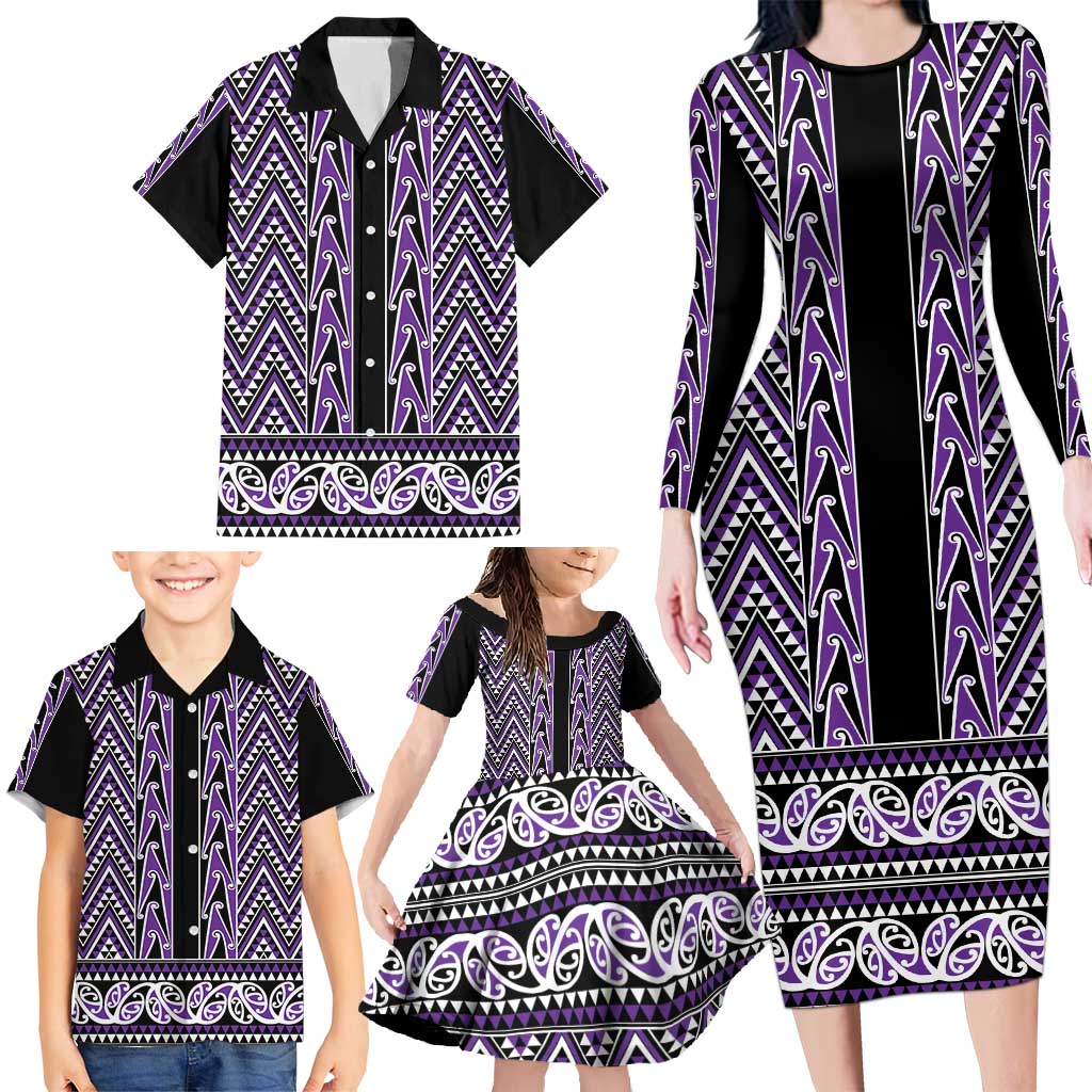 New Zealand Maori Niho Taniwha Family Matching Long Sleeve Bodycon Dress and Hawaiian Shirt Waiporopo Mangopare and Puhoro Pattern LT9 - Polynesian Pride