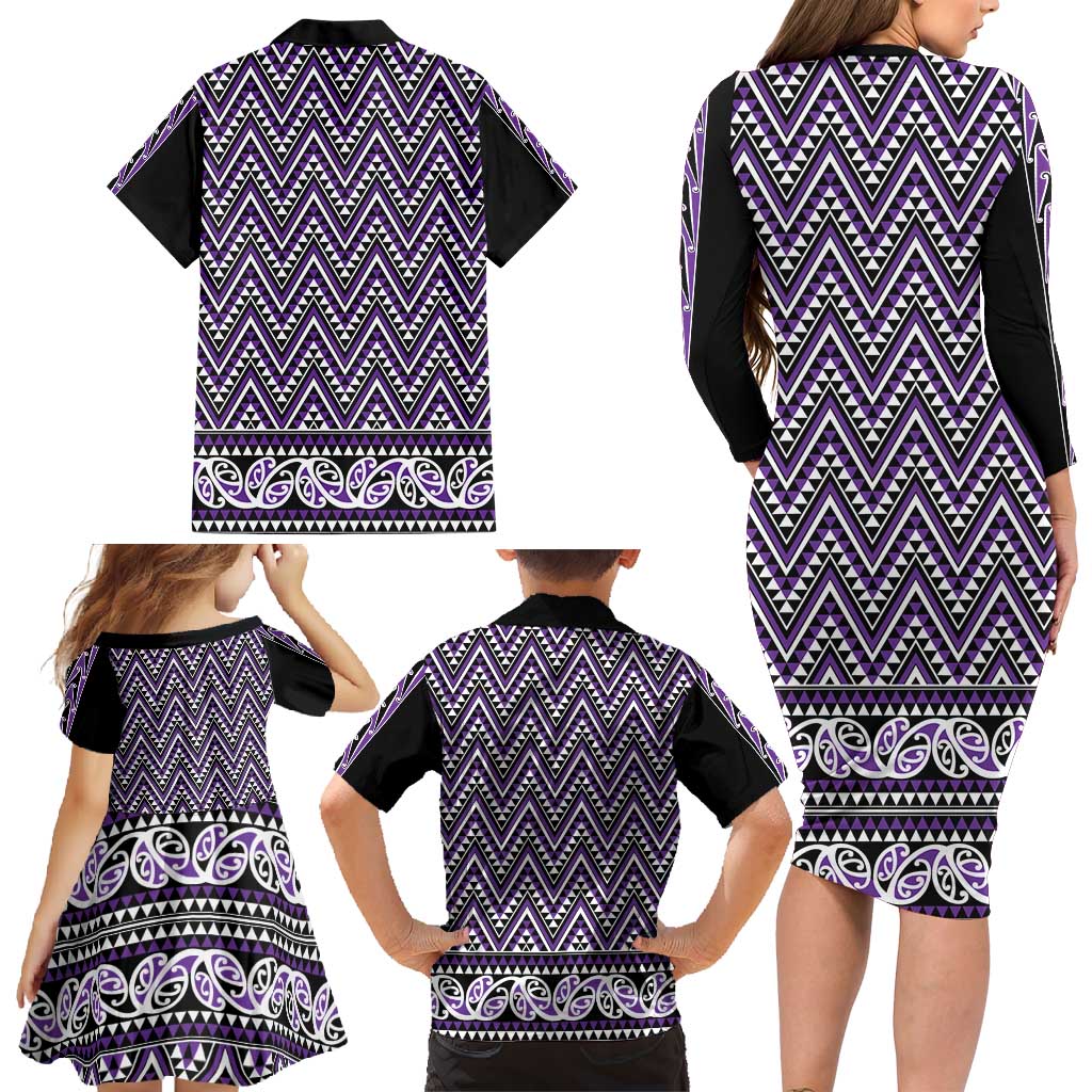 New Zealand Maori Niho Taniwha Family Matching Long Sleeve Bodycon Dress and Hawaiian Shirt Waiporopo Mangopare and Puhoro Pattern LT9 - Polynesian Pride