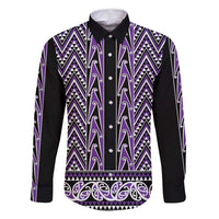 New Zealand Maori Niho Taniwha Family Matching Long Sleeve Bodycon Dress and Hawaiian Shirt Waiporopo Mangopare and Puhoro Pattern LT9 Dad's Shirt - Long Sleeve Purple - Polynesian Pride