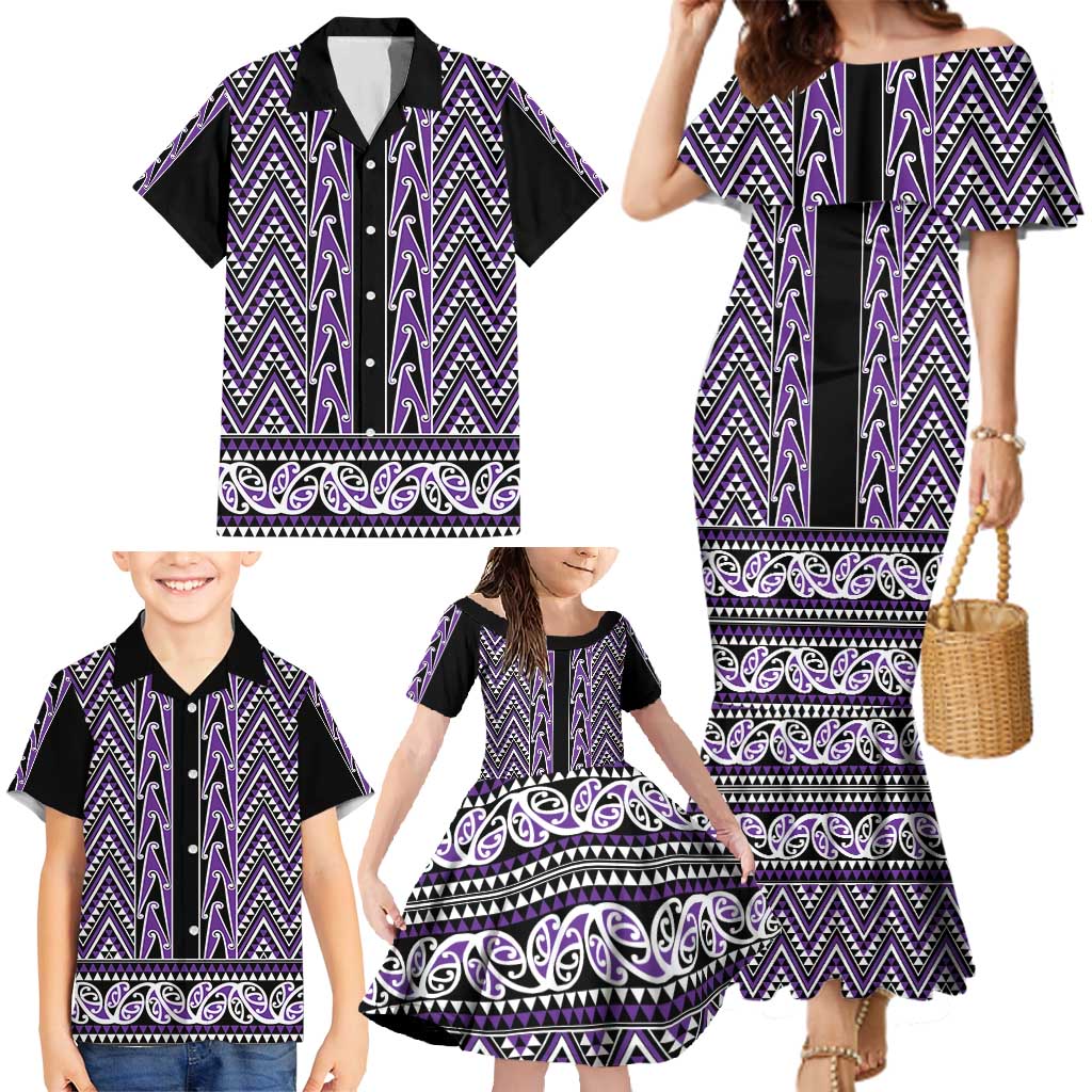 New Zealand Maori Niho Taniwha Family Matching Mermaid Dress and Hawaiian Shirt Waiporopo Mangopare and Puhoro Pattern LT9 - Polynesian Pride