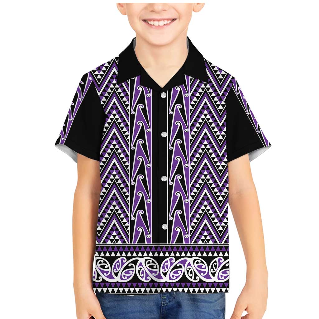 New Zealand Maori Niho Taniwha Family Matching Mermaid Dress and Hawaiian Shirt Waiporopo Mangopare and Puhoro Pattern LT9 Son's Shirt Purple - Polynesian Pride