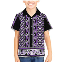 New Zealand Maori Niho Taniwha Family Matching Mermaid Dress and Hawaiian Shirt Waiporopo Mangopare and Puhoro Pattern LT9 Son's Shirt Purple - Polynesian Pride