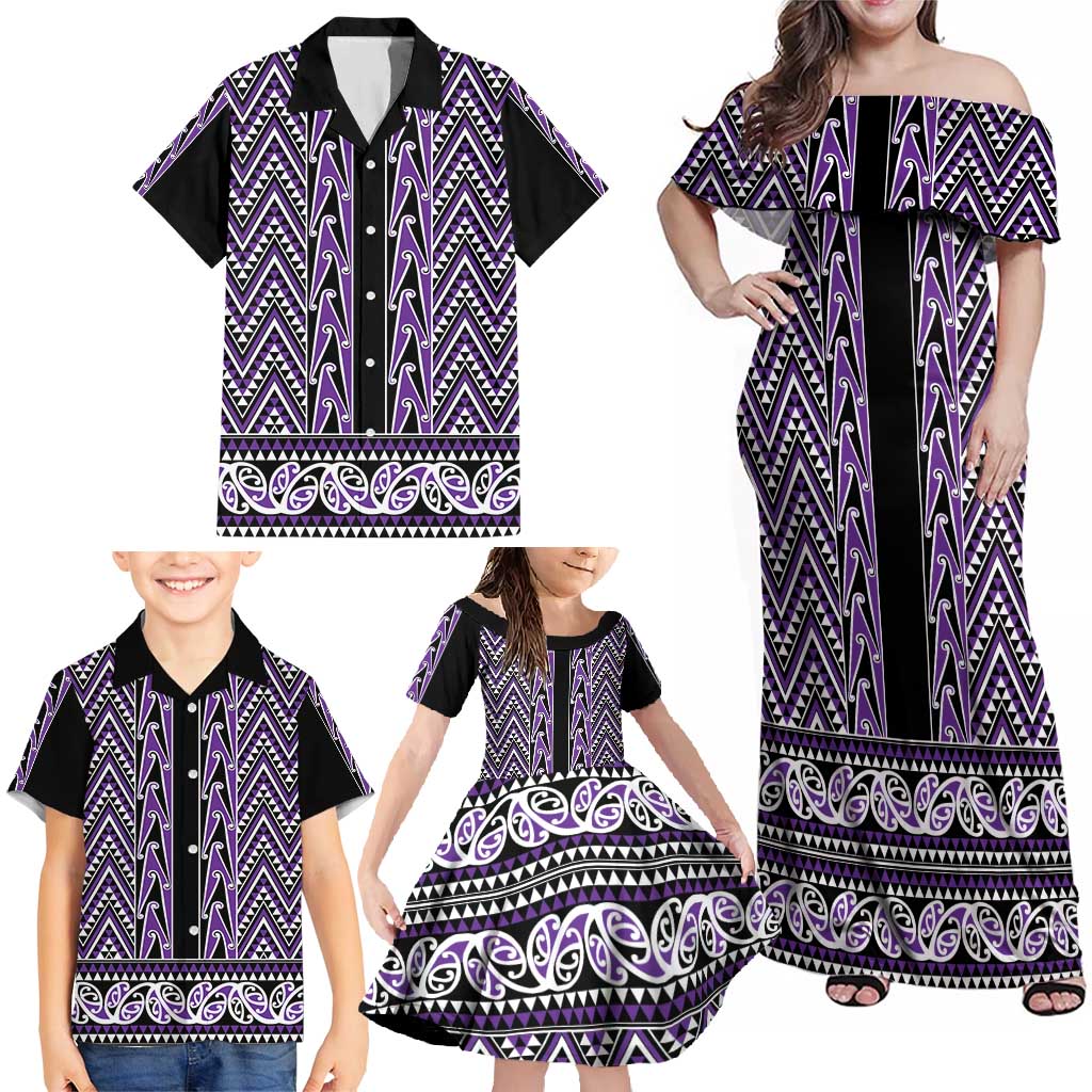 New Zealand Maori Niho Taniwha Family Matching Off Shoulder Maxi Dress and Hawaiian Shirt Waiporopo Mangopare and Puhoro Pattern LT9 - Polynesian Pride