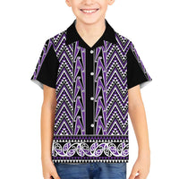 New Zealand Maori Niho Taniwha Family Matching Off Shoulder Short Dress and Hawaiian Shirt Waiporopo Mangopare and Puhoro Pattern LT9 Son's Shirt Purple - Polynesian Pride