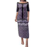 New Zealand Maori Niho Taniwha Family Matching Puletasi and Hawaiian Shirt Waiporopo Mangopare and Puhoro Pattern LT9 Mom's Dress Purple - Polynesian Pride