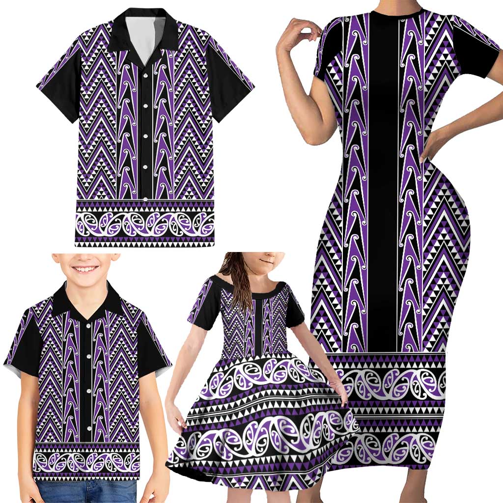 New Zealand Maori Niho Taniwha Family Matching Short Sleeve Bodycon Dress and Hawaiian Shirt Waiporopo Mangopare and Puhoro Pattern LT9 - Polynesian Pride