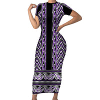 New Zealand Maori Niho Taniwha Family Matching Short Sleeve Bodycon Dress and Hawaiian Shirt Waiporopo Mangopare and Puhoro Pattern LT9 Mom's Dress Purple - Polynesian Pride