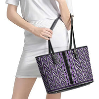 New Zealand Maori Niho Taniwha Leather Tote Bag Waiporopo Mangopare and Puhoro Pattern