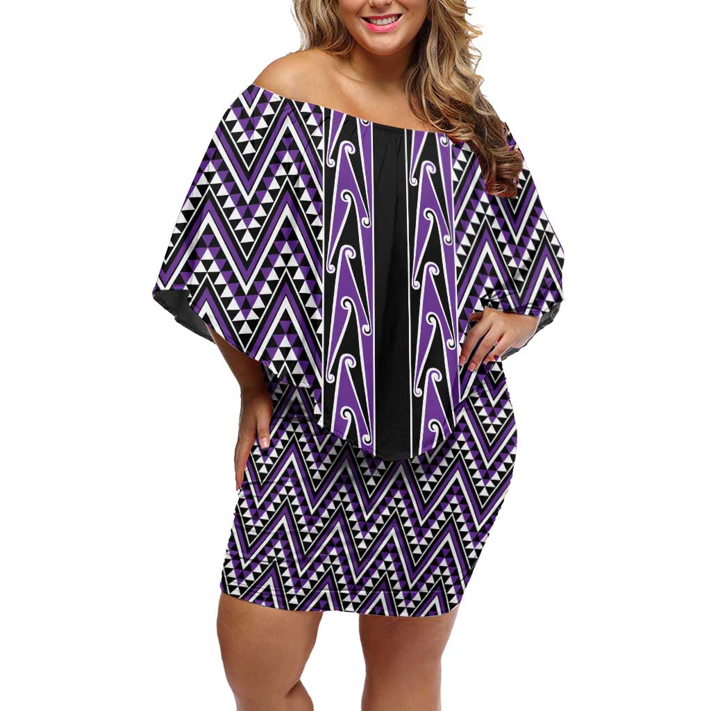New Zealand Maori Niho Taniwha Off Shoulder Short Dress Waiporopo Mangopare and Puhoro Pattern