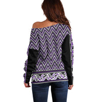 New Zealand Maori Niho Taniwha Off Shoulder Sweater Waiporopo Mangopare and Puhoro Pattern LT9 - Polynesian Pride