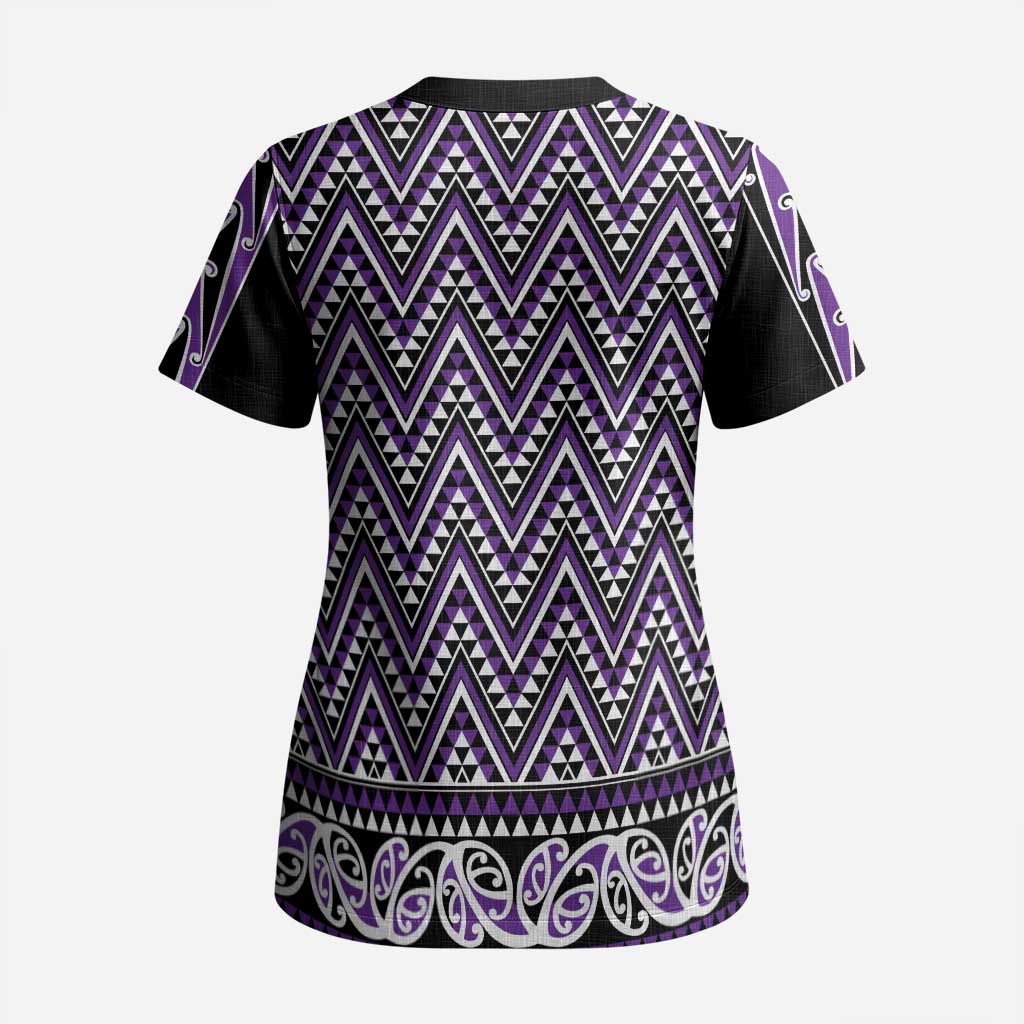 New Zealand Maori Niho Taniwha Scrub Top Waiporopo Mangopare and Puhoro Pattern - Polynesian Pride