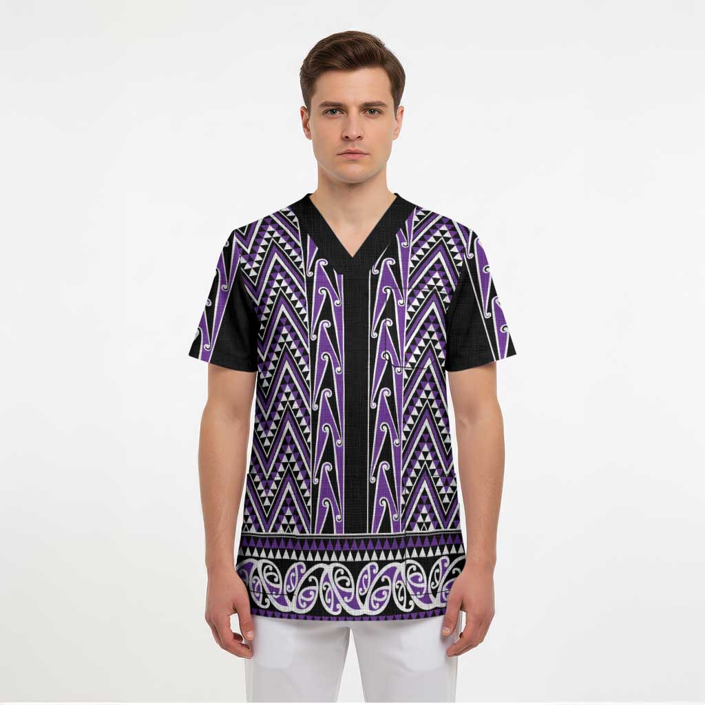 New Zealand Maori Niho Taniwha Scrub Top Waiporopo Mangopare and Puhoro Pattern - Polynesian Pride