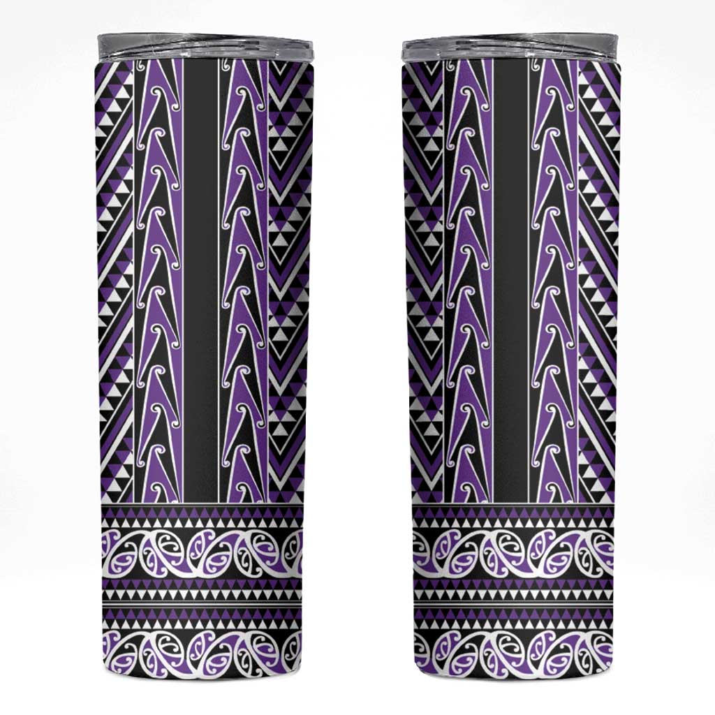 New Zealand Maori Niho Taniwha Skinny Tumbler Waiporopo Mangopare and Puhoro Pattern LT9 Purple - Polynesian Pride