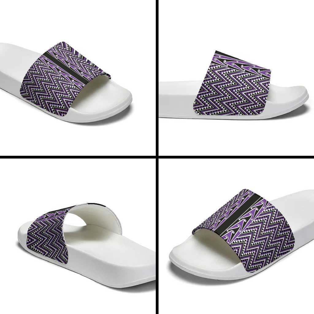 New Zealand Maori Niho Taniwha Slide Sandals Waiporopo Mangopare and Puhoro Pattern - Polynesian Pride